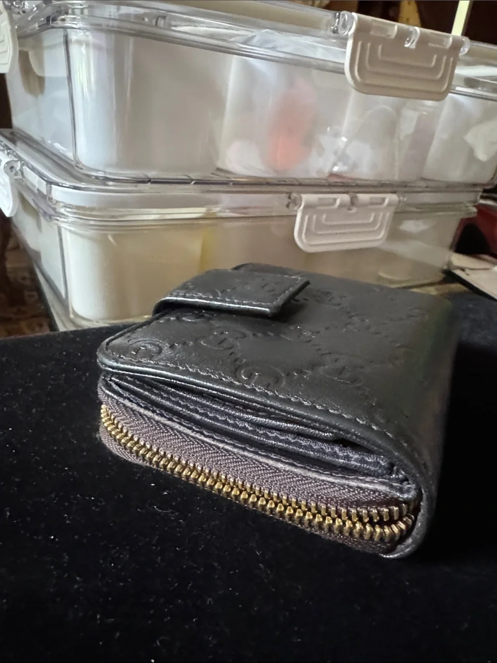 Gucci Black Embossed GG Leather Compact Wallet
